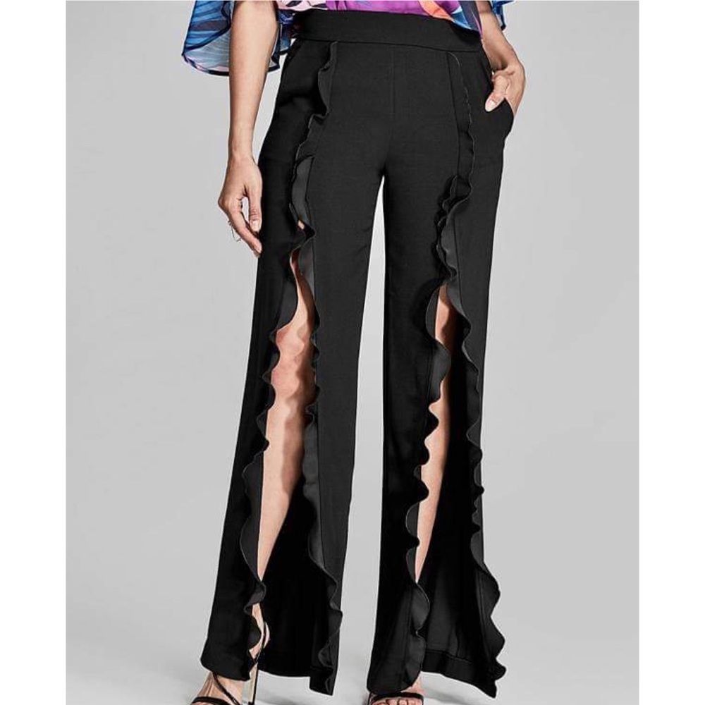 MARCIANO Black Dress Pants, Slit, Ruffled, Size 2